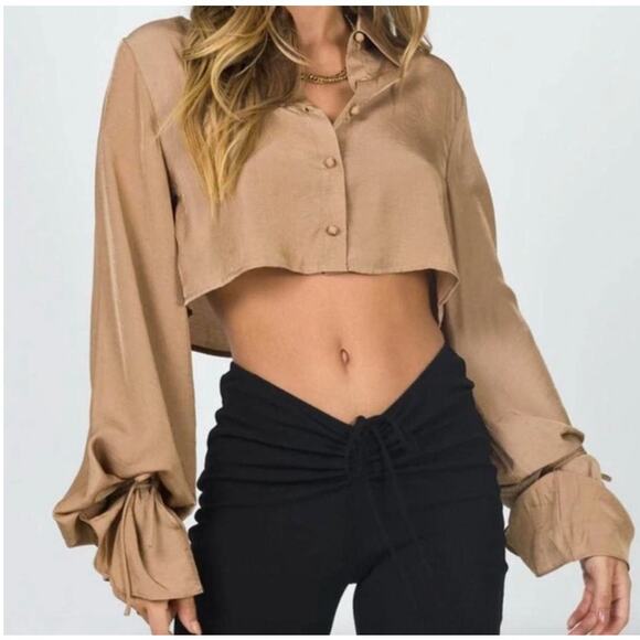 Princess Polly - Forbidden Cropped Shirt in Brown - Picture 4 of 4